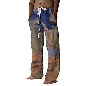 ARtray Fancy Print Casual Broek Elastische Taille Trekkoord Broek met Zakken Flat-Front Smart Longs Heren Broek Losse Fit Ademend en Licht Broek Mannen Grote Outdoor Strand Vissen Wandelen, Kaki, XL