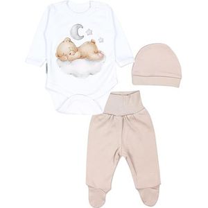 TupTam Babykleding Set met Opdruk 3-delig, Beer op de wolk wit beige, 50