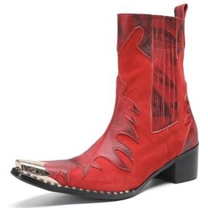 Dcbdx Rode herenlaarzen met halfhoge kuit, rits aan de zijkant, leren Chelsea-laarzen met blokhak en chukka-designerlaarzen,Rood,37 EU