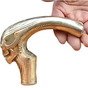 FHUILIJH Schedel wandelstok - Puur koperen schedel wandelstok - Schedelstokken voor mannen, vrouwen,Messing,12cm