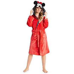 Disney Damesochtendjas, Minnie Mouse fleece badjas met capuchon, cadeaus voor vrouwen, Rood, XL