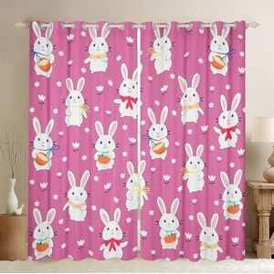 Homemissing Schattige konijn gordijnen voor slaapkamer woonkamer Pasen thema 30% -50% verduisterende gordijnen meisjes roze konijntjes verduisterende gordijnen cartoon konijn bloemenprint