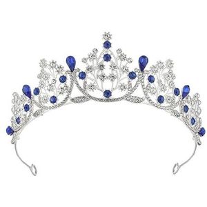 Kroon haarband zendspoel, prinses kroon hoofdband for vrouwen, meisjes, bruiden, bruiloft, prom, verjaardagsfeestje (Color : Blue)