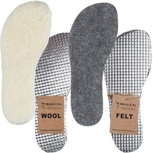 Magical Shoes Set van 2 inlegzolen voor dames en heren, schoeninlegzolen met echte schapenwol & vilt, winterschoeninlegzolen voor blotevoetenschoenen en winterschoenen, maat 18