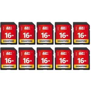 GIGASTONE SD Card 16GB 10-Pack SDHC met 10x Mini-case, Geheugenkaart voor Full HD Video Canon Nikon Sony Pentax Kodak Olympus Panasonic Digital Camera, 80MB/s UHS-I U1 C10 Class 10