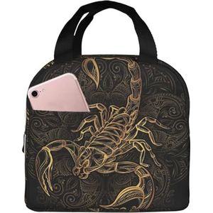 Gold Scorpion Print Lunch Bag Geïsoleerde Lunch Box Tas Herbruikbare Tote Tas Voor Vrouwen Mannen Werk Kantoor Reizen