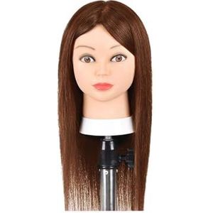 Mannequinhoofd met haar, 100% echt mensenhaar, 10-18'', cosmetologie-mannequinhoofd for stylingoefeningen op een vlechthoofd(Big Ear 18inch Brown)