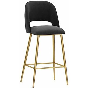 Barkrukken 2 Stuks Metalen Barkrukken, Gebogen Rug Fluwelen Gestoffeerde Hoge Krukken Thuis Keuken Eetkamerstoelen Met Gouden Voetsteun Barkrukken Set Van 2 (Color : Black)