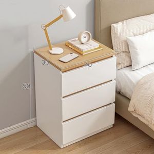 Reheyre Modern nachtkastje, minimalistisch 58,4 cm hoogte nachtkastje met 3 laden, ruimtebesparend nachtkastje eindtafel voor slaapkamer woonkamer, stevig en duurzaam 4 lagen bijzettafel wit