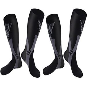 2 Paar Compressiekousen Dames en Heren Compressiekousen 20-30 mmHg Steunkousen Kniehoge Gedempt Gediplomeerde Steunkousen voor Hardlopen, Atletisch, Reizen (S/M, Black)