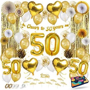 Fissaly® 50 Jaar Gouden Jubileum Decoratie Versiering – Bruiloft, Huwelijk & Getrouwd - In Dienst - Ballonnen – Verjaardag - Man & Vrouw – Goud