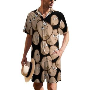 Aardappel Hawaïaans pak voor heren, set van 2 stuks, strandoutfit, shirt en korte broek, bijpassende set