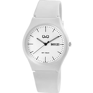 Q&Q Unisex - horloge siliconen armband datumweergave gesp 10 bar, wit, Klassiek