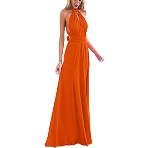 Elegante bruidsmeisjesjurk voor dames, multifunctioneel, V-hals, rugvrije feestjurk, mouwloos, schoudervrij, vloerlange cocktailjurk, zomerjurk, formeel, voor bruiloft, feestelijke avondjurk, voor afstudeerbal, baljurk, oranje, M