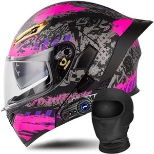 Motorfiets geïntegreerde Bluetooth helm DOT/ECE goedgekeurde motorfiets integraal opklapbare helm Motorhelm met anti-condens dubbele lens met microfoon I,S(55-56cm)