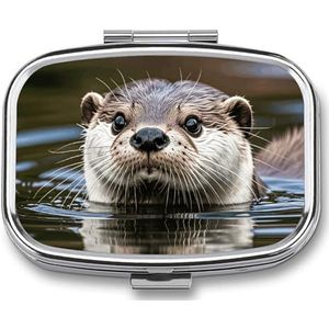Pillendoos met spiegel 2 compartimenten draagbare schattige otter pillenorganisator voor zak of portemonnee reizen medicijnen pillendoosje wekelijkse geneeskunde pillenhouder voor dagelijkse