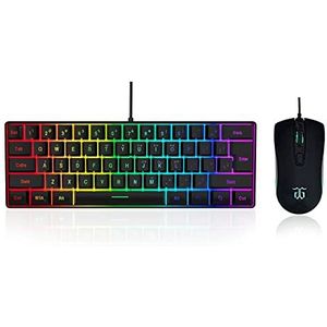 DGG 60% Gaming Toetsenbord en Muis Combo, Kleine Toetsenbord en Muis Set, Mini Gaming Toetsenbord 61 Toetsen True RGB Mechanisch Feel, voor Computer PC Gamer