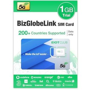 EIOTCLUB BizGlobeLink Prepaid SIM-kaart Internationaal gebruik 200 landen Gegevens 5G/4G LTE Zonder contract Oplaadbare mobiele telefoons Wi-Fi routers