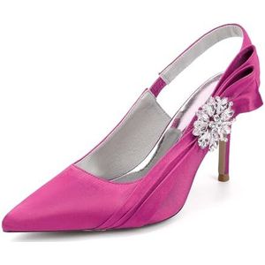 Recuriey Damessandalen - Puntige hoge hak 8,5 cm strass schoenen, satijn materiaal, sexy gesloten teen peep toe damesschoenen, bruiloft partij bruidsschoenen,Rose,35 EU