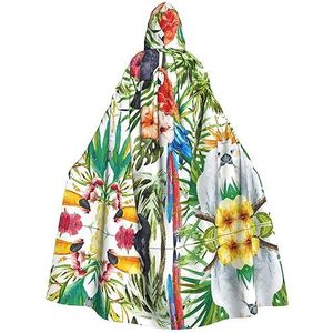 FRESQA Toekans papegaai palmboom bladeren unisex capuchon lange polyester cape, cosplay kostuums kerstfeest vampieren mantel