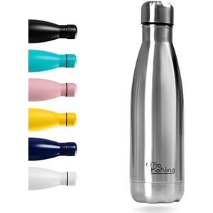 Roestvrijstalen Waterfles 500 ml - Otto Koning - Dubbelwandige Vacuüm Geïsoleerde Waterfles. Houdt koude dranken 24 uur en warme dranken 12 uur. Lekvrije Thermosfles BPA Vrij (Zilver, 500ML)
