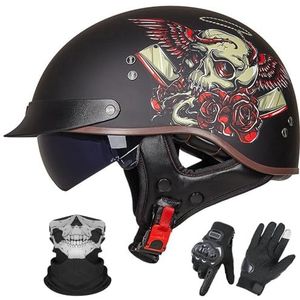 Vintage Motorhelm In Duitse Stijl, ECE 22.06 Goedgekeurd, Open Motorhelm, Retro Halve Helm met Zonneklep voor Volwassenen, Mannen en Vrouwen D-1,XL (59-60cm)