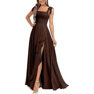 BRIGOW Dames Avondjurk Chiffon Bruidsmeisje Jurken met Split Ruches Lange Maid of Honor Floor Lengte Jurk BY028 BY028, Bruin, 32