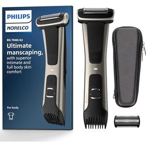 Philips Bodygroom 7000-serie, douchebestendige lies- en lichaamstrimmer voor mannen, nauwkeurige lichaamsverzorging, verstelbare kam, veilig, zelfs onder de riem, 80 min. looptijd, model BG7040/42