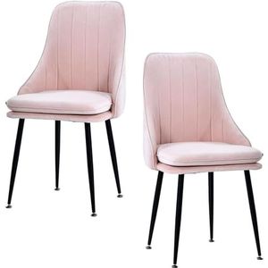 SAFWELAU Accentstoelen modern design eetkamerstoelen keuken aanrechtstoelen set van 2, fluweel gestoffeerde zitting woonkamer hoekstoelen met metalen poten, slaapkamermeubilair (kleur: roze)