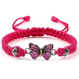 Vlinder Armband voor Vrouwen Bohemian Gevlochten Armband Bangle Paar Vlinder Hand Sieraden Gift, Rose Rood-Roze