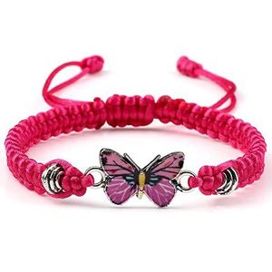 Vlinder Armband voor Vrouwen Bohemian Gevlochten Armband Bangle Paar Vlinder Hand Sieraden Gift, Rose Rood-Roze