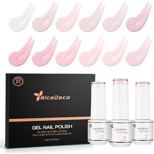 Nicedeco Builder Gel 8 in1 Nail Extension Builder Base Gel Nagellak Set, Quick Builder voor Nagels Semi-Permanente Nagellak Base Coat Uitbreiding Versterking Color Nail Art,12x5ml Kit 1