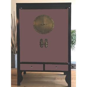 OPIUM OUTLET Chinese bruiloftskast, kast, commode, oosters, Aziatisch, vintage, shabby-chic, stijl, kledingkast, hout, massief, compleet gemonteerd, 2-kleurig (Black_Lilac)