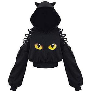 Gothic Cut Out Cropped Hoodies Dames Solid Cat Ear Hoodie Pullover Kawaii Blackpink Hoodie Sweat Jacket Women Women Hoodie Kawaii Kleding Y2k Kleding