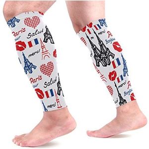EZIOLY Parijs Eiffeltoren Lippen Sport Kalf Compressie Mouwen Been Compressie Sokken Kalf Guard voor hardlopen, Fietsen, Moederschap, Reizen, Verpleegkundigen