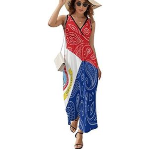Paisley en Hollandse Saint Martin vlag casual maxi-jurk voor vrouwen V-hals zomerjurk mouwloze strandjurk M