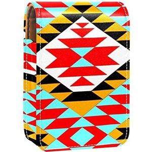 Geometrische Lipgloss Houder Lipstick Case Draagbare Mini Lipstick Opbergdoos Reizen Lipstick Organizer Case met Spiegel voor Vrouwen, Meerkleurig, 9.5x2x7 cm/3.7x0.8x2.7 in