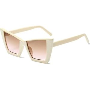 GALSOR Gepersonaliseerde Cat-eye zonnebril met groot frame, trending, smalle brillen voor feestgunst (kleur: beige, maat: vrije maat)