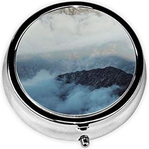 Hill Station Gedrukt Ronde Pillendoos Draagbare Reizen Geneeskunde Kleine Pil Case met 3 Compartiment voor Pocket Purse