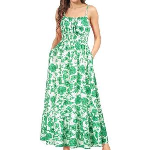 Floriesta - Maxi-jurk met bloemencami, Blinky Charm-jurk, maxi-jurk Bloemen 3/4-jurken met lange mouwen en zakken voor dames (5XL,D)