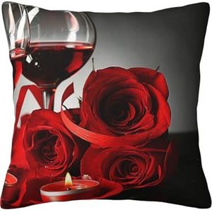YUNWEIKEJI Rode roos en wijn romantische liefhebbers decor, kussensloop decoratieve kussensloop zachte polyester kussenslopen 45x45 cm