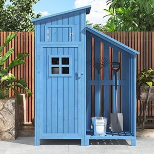 Apparaatschuur tuinkast gereedschapsschuur gereedschapskast, BxD: 124x46 cm, BxDxH: 124x46x174cm, ook geschikt voor kleine tuinen (houten hut, 1 stuk, tuinhuis) (blauw)