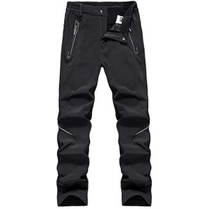 BWBIKE Outdoor wandelbroek met fleece gevoerde trekkingbroek, winddichte softshellbroek, winter, warm, waterafstotende sportbroek met zakken met ritssluiting