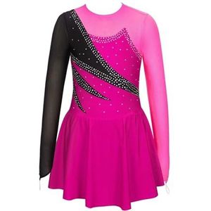 NUOYIXUAN Jurk met lange mouwen en strass-steentjes voor meisjes, patchwork-jurk voor ballet, gymnastiek, dans, performance-kleding voor kinderen (lichtpaars C, 10)