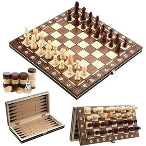 Magnetische houten schaakset, 3-in-1 schaakbordspel, hoogwaardig schaakbord met opvouwbaar schaakspel (29 cm x 29 cm), schaken voor kinderen, een goede metgezel voor op reis.