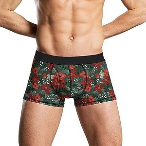 Kerst Poincettia Boxershorts voor heren, ademend ondergoed, stretch tailleband, grappige print, Trunk S