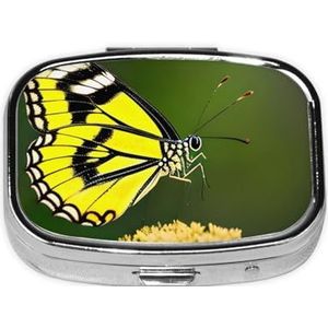 Mooie vlinderprint pillendoos vierkante pillendoos 2 compartimenten kleine metalen medicijnorganisator draagbare reizen pillendoos voor zak portemonnee schattige mini-pillencontainer om dagelijkse