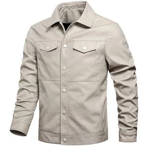 Pegsmio Mannen Herfst Biker Lederen Jassen Multi Zakken Pu Lederen Uitloper Tops Slim Fit Jassen, Beige, 3XL