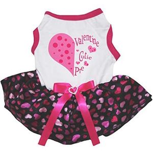 Petitebelle Valentijn Cutie Pie Hart Katoen Shirt Tutu Puppy Hond Jurk, Small, White/Pink Heart