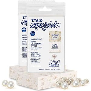 T.Taio EsponJabón 2 sponzen en zeep, 2-in-1 parelmoer, maakt de huid lichter en hydrateert de huid, uniseks, voor alle huidtypes, handgemaakt, 2 stuks, 240 g